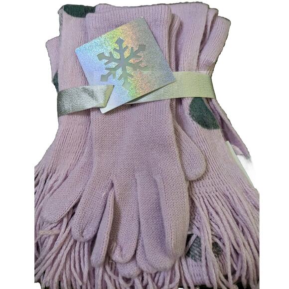 NY & Co Womens Scarf & Glove Set Lavender with Gray Polka Dots New Nwt - Picture 1 of 6